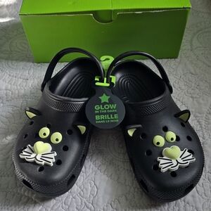 Glow in the Dark Black Cat Kids Clogs NIB